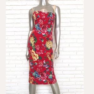 Dolce & Gabbana Red Floral Print Corset Dress 32 M